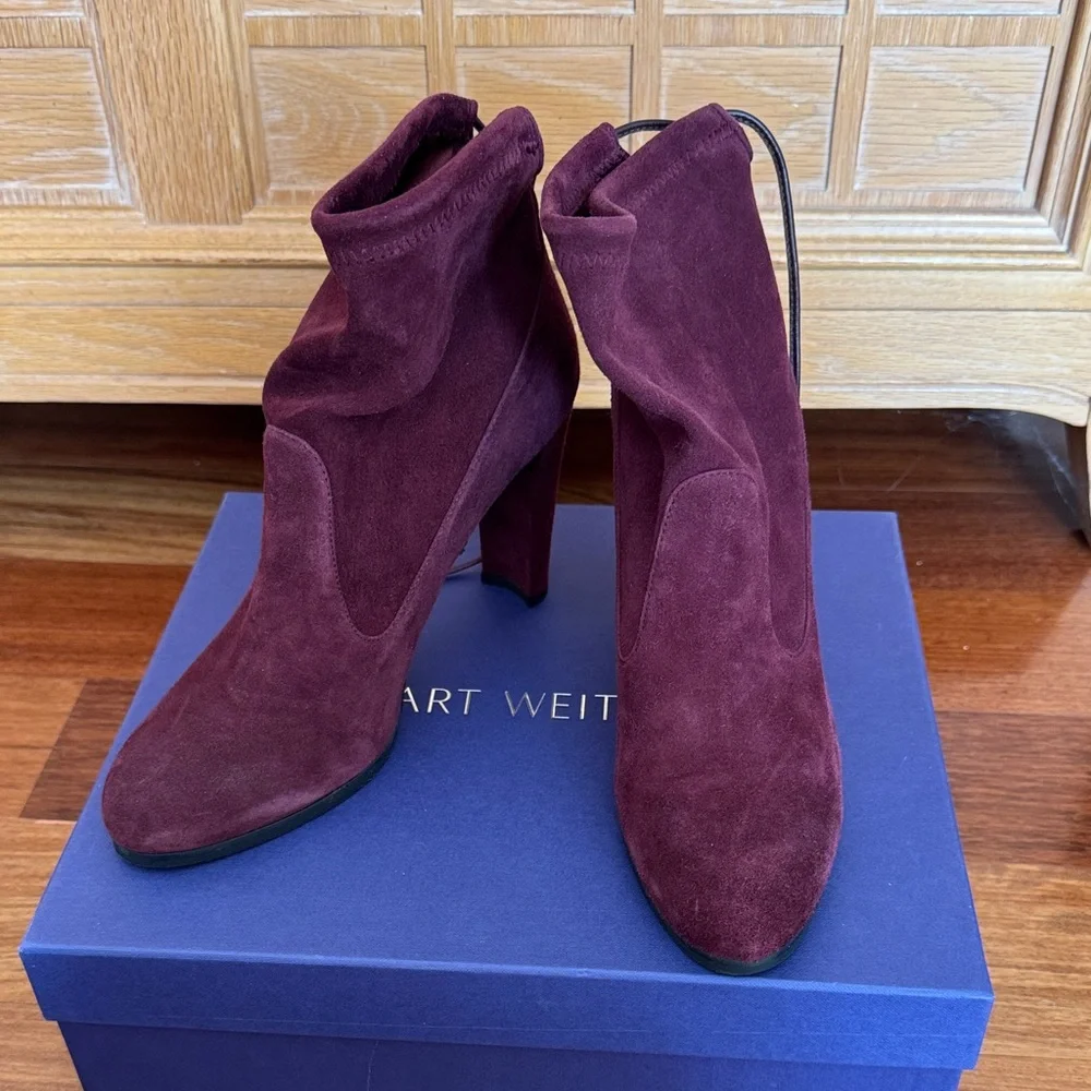 Stuart Weitzman Women's Deep Burgundy Heeled Boots - Picture 1 of 4